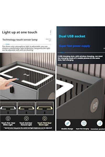 Twinkle Mart Smart Nightstand with Dual Bluetooth speakers, Fingerprint lock, Nightstand-Bedside-End-Tab