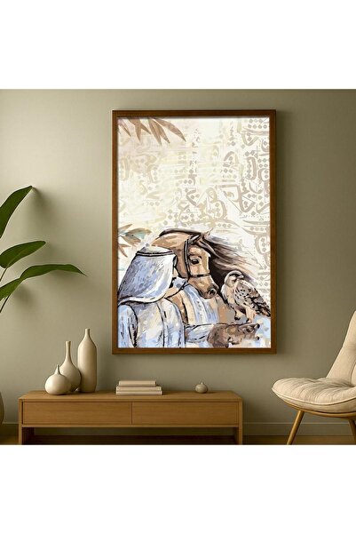 SND لوحة قماشية بتصميم الفن النجدي مع برواز ذهبي مجوف