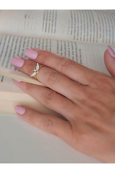 Eva Takı Store Wing Angel Solitaire Model Joint Cartilage Bone Adjustable Gold Color Ring