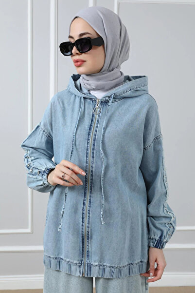 moda auram Kol Taşlı Kot Ceket
