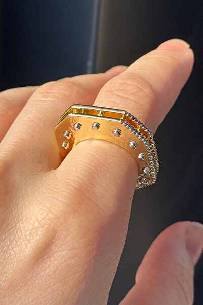TAKIŞTIR Gold and Silver Color Metal Adjustable Ring