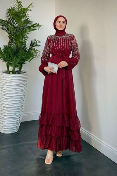 STİLZERAFET Stone Embroidered Skirt Ruffle Tulle Dress