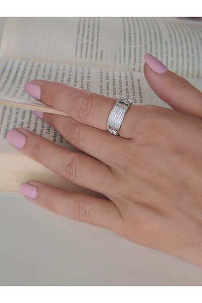 Eva Takı Store Gourmet Chain Model Zircon Stone Adjustable Silver Silver Color Ring