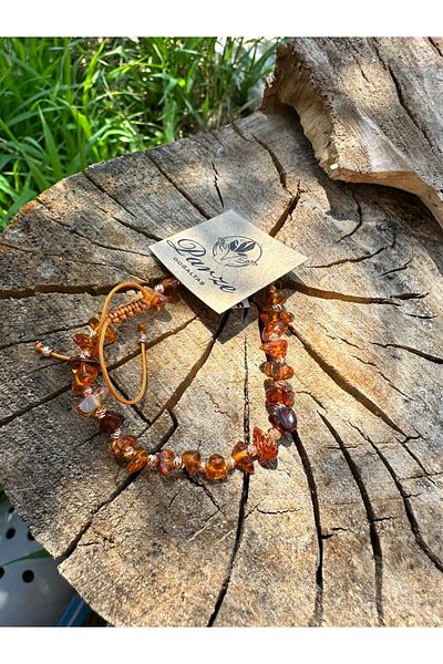 parze doğaltaş Macrame Rope Braided Adjustable Drop Amber Bracelet