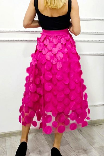 FashionForYou Zefira Occasion Skirt, with tulle, satin applications and 3D polka dots, Fuchsia, Size S/M