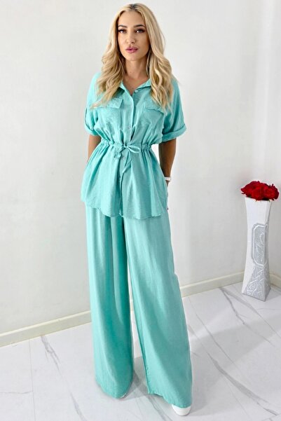 FashionForYou LUNIA casual summer outfit, with shirt and wide pants, Turquoise