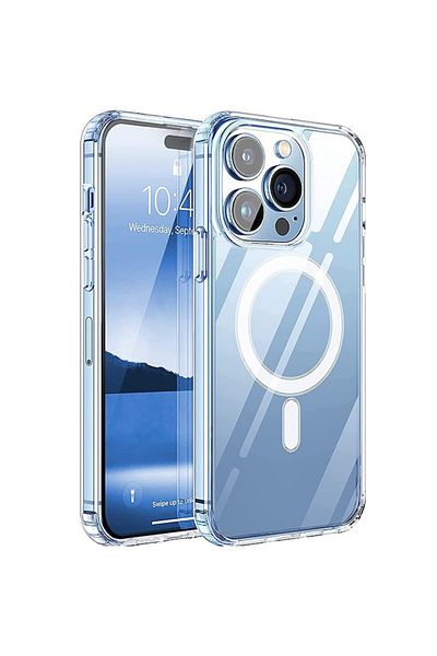 dalip Carcasă de protecție compatibilă cu Apple iPhone 15 Pro, MagSafe Pro, silicon, alb-transparent