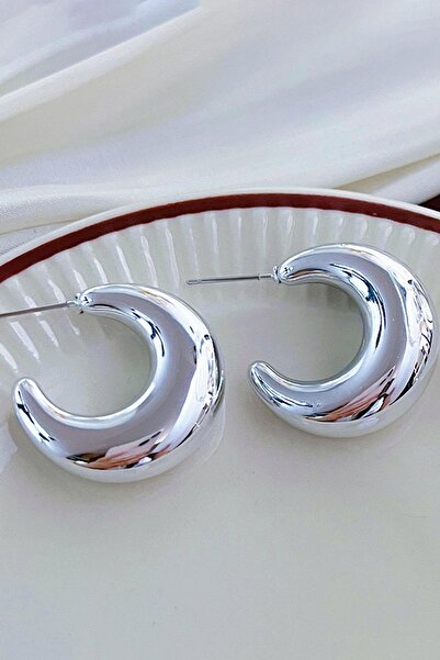 TAKIŞTIR أقراط دائرية فضية اللون VIP YSX (زوج)