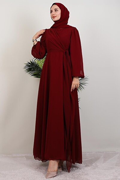 GİYZAMİLA Perry Chiffon Dress Burgundy