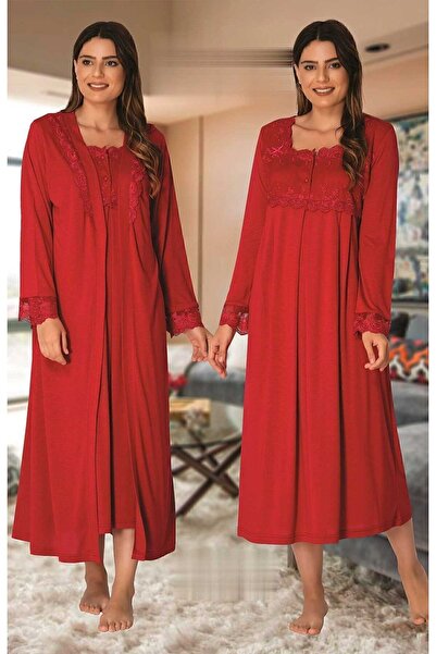 ByLohusa Cherry Pajama Cotton Maternity Nursing Nightgown Set