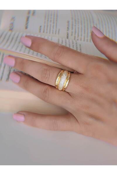 Eva Takı Store Curved Zircon Stone Model Adjustable Gold Gold Colored Ring