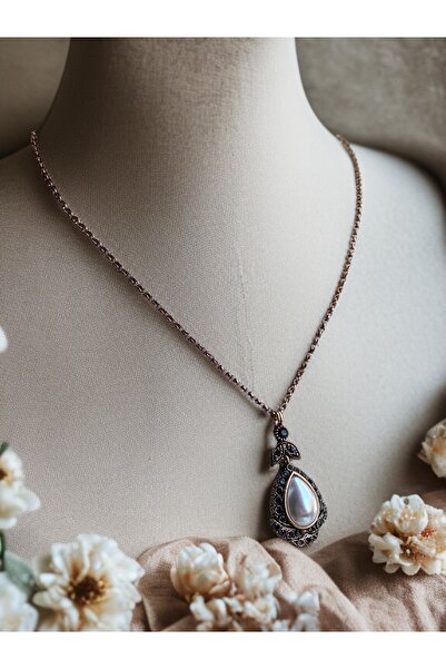 FAYRA ACCESSORIES Antique Bronze Water Drop Pendant with Crystal Stone