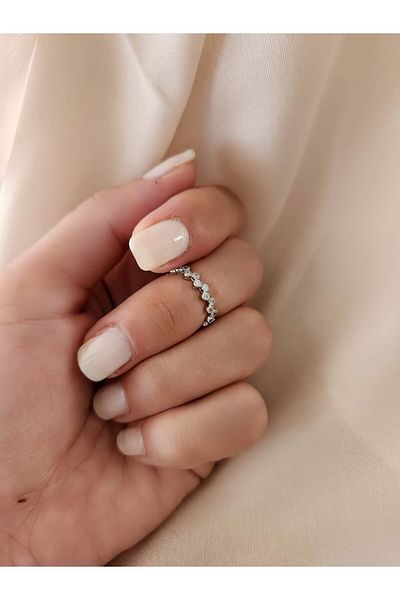 Eva Takı Store Flower Model Diamond Look Joint Cartilage Bone Adjustable Silver Silver Color Ring