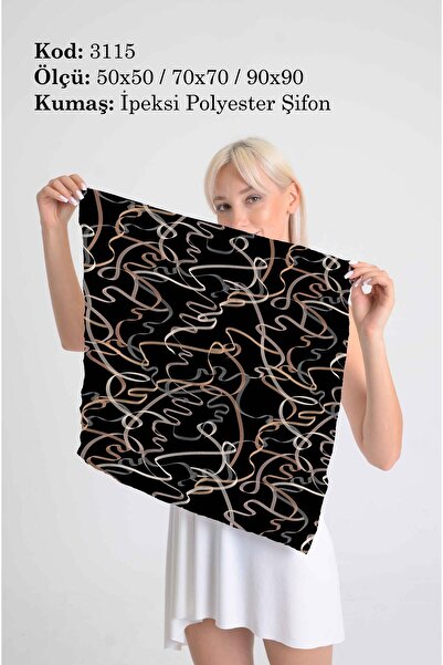 DESENİX Abstract Striped Modern Scarf |   50X50 - 70X70 - 90X90Cm |   Silky P...