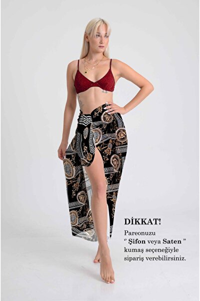 DESENİX فستان الشاطئ الأسود بنمط ميدالية عتيقة |   خيار شيفون وقماش ساتان فاخ...