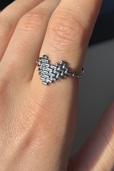 TAKIŞTIR Silver Color Heart Detailed Adjustable Ring