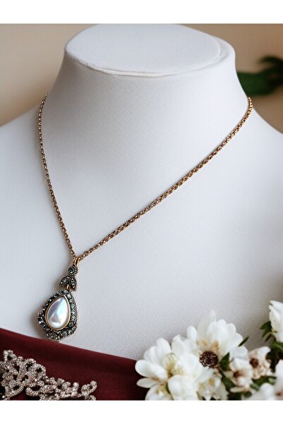 FAYRA ACCESSORIES Antique Bronze Water Drop Pendant with Crystal Stone