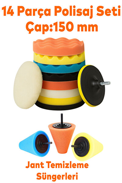 NZB Polisaj Süngeri Seti 14 Parça Jant Parlatma Pedi Matkap Uyumlu Oto Wax Bü...