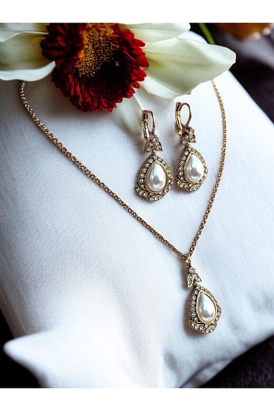 FAYRA ACCESSORIES Antique Bronze Water Drop Necklace and Earrings Set with Crystal Stone