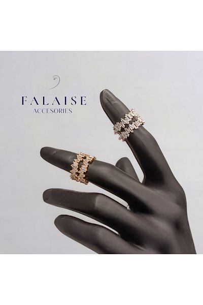 Falaise Accessories حلقة فولاذية قابلة للتعديل بحجر باغيت مزدوج الصف - فضي