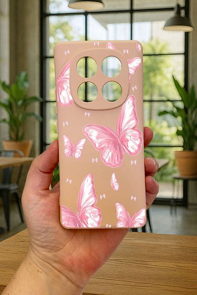 Vip Case Redmi Note 14 Pro 5G وردي على شكل فراشة من السيليكون ممتص للصدمات حافظة مطاطية كلاسيكية محمية 277
