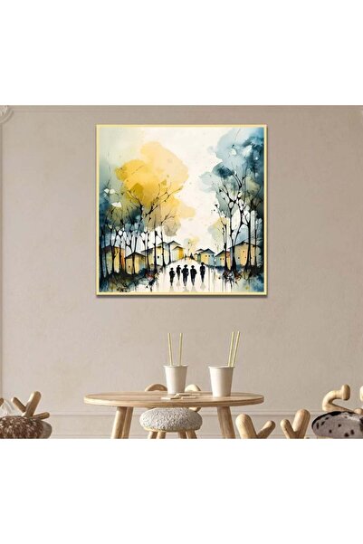 Marktna لوحة قماشة بتصميم طبيعة مع برواز ذهبي مجوف