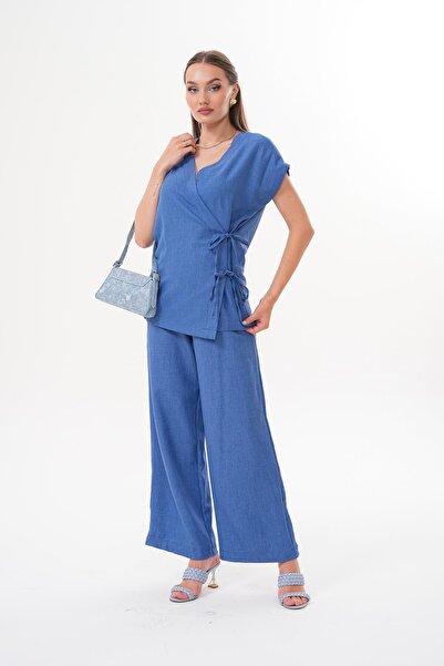 ŞİMAL Kadın Yandan Bağlama Detaylı Sofia Keten Takım 250622 -