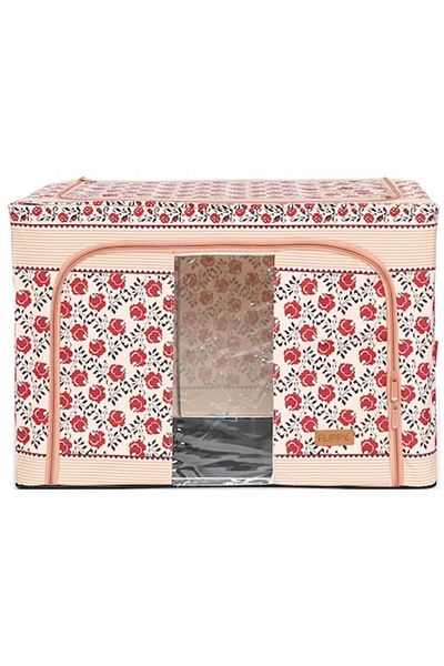 Camy Foldable Storage Box, 100 L Cotton and Linen, 60X42X40 cm, Front Window, 2 Zipper Access Doors, Meta
