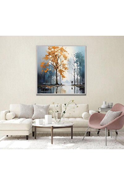 Marktna لوحة قماشة بتصميم طبيعة مع برواز فضي مجوف