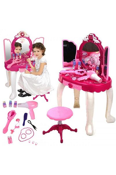 MalPlay Masă de machiaj interactivă pentru fete, 18 piese, plastic, roz