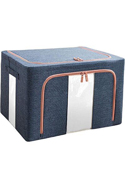 Camy Folding Storage Box with Zipper, 24 L, Textile, 40x30x20 cm, Metal Frame, Stable Plastic Base, Navy