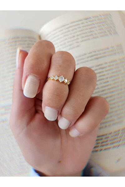 Eva Takı Store Five Stone Model Joint Cartilage Bone Adjustable Model Gold Color Ring