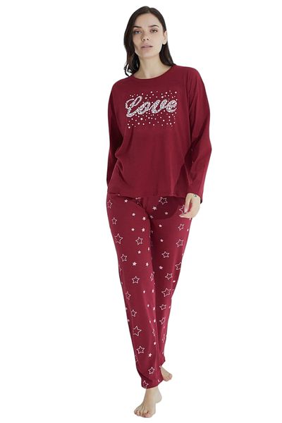 CALİA Women's Long Sleeve Cotton Patterned Pajamas Set