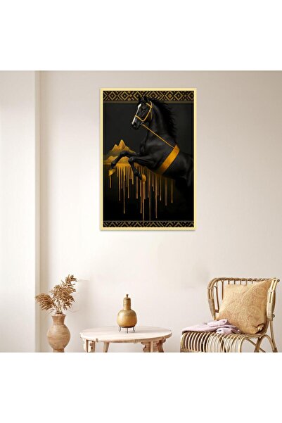 Marktna لوحة قماشية بتصميم الفن النجدي مع برواز ذهبي مجوف