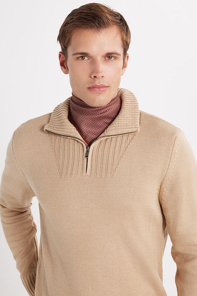 Tudors Pulover pentru bărbați, slim fit, slim fit, cu fermoar, cu guler în picioare