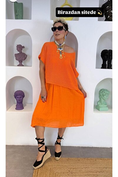 AGORATEKSTİL Дамска италианска мрежеста ленена рокля