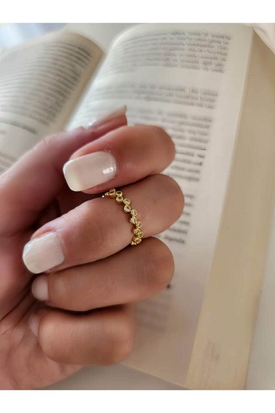 Eva Takı Store Flower Model Diamond Look Joint Cartilage Bone Adjustable Gold Gold Colored Ring