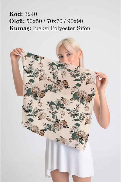 DESENİX وشاح منقوش بالزهور العتيقة |   50x50 - 70x70 - 90x90 سم |   شيفون بوليستر حريري