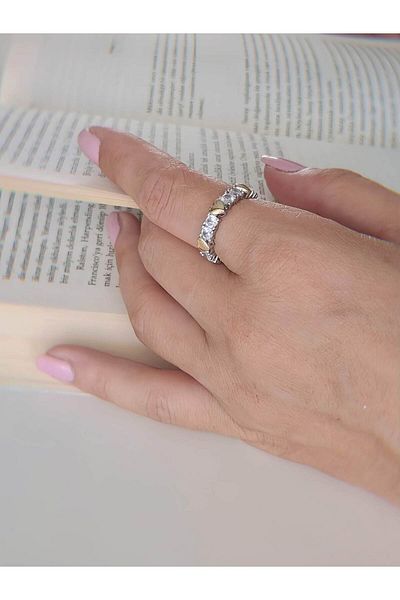 Eva Takı Store Heart Solitaire Model Adjustable Silver Gold Gold Color Ring