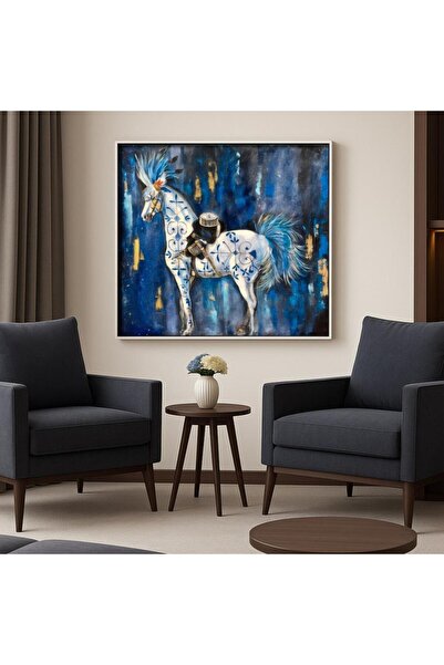 4gdran لوحة قماشية مربعة بتصميم خيول مع برواز ذهبي مجوف