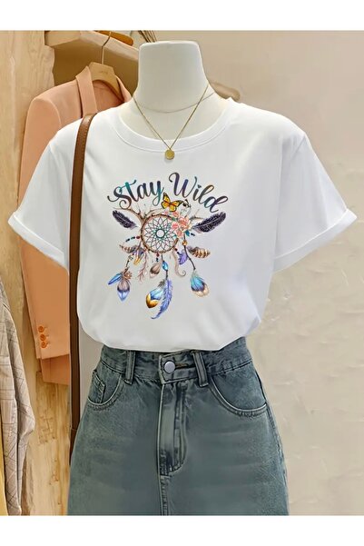 FUFLUNS تي شيرت STAY WILD BOHEM مطبوع برقبة دائرية كبيرة الحجم