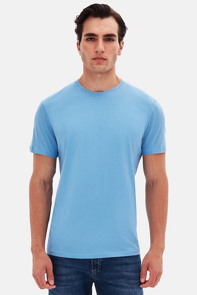 D'S Damat Тениска Ds Damat Slim Fit с кръгло деколте в светло индиго цвят, 100% памучна дишаща
