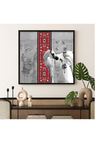 4gdran Najdi art square canvas painting with a hollow brown frame