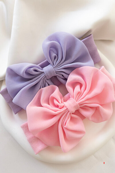 Narflake Pastel Şifon Fiyonklu Yumuşak Elastik Bebek Bandı – 2’li Set