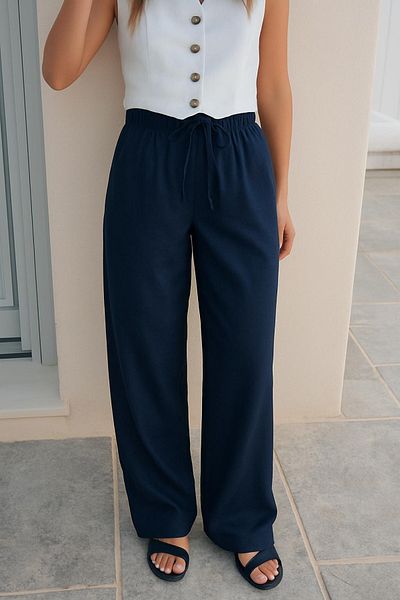 HAKKE High Waist Elastic Linen Trousers