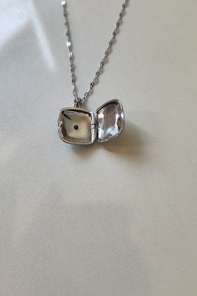 Lynare Polar Star Model White Enamel Openable Square Cover Picture Zircon Stone Steel Necklace