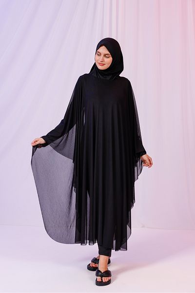 tarzınısec Kimono Pareo - Hijab Pareo - Stretchy Lycra Tulle Black 240X135 cm