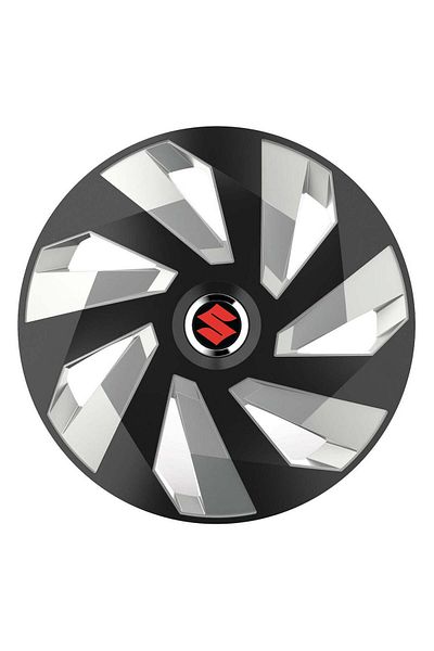 Autohelix MSA Set de 4 capace pentru roți, potrivite pentru jante R16, pentru Suzuki, model vector negru și argintiu