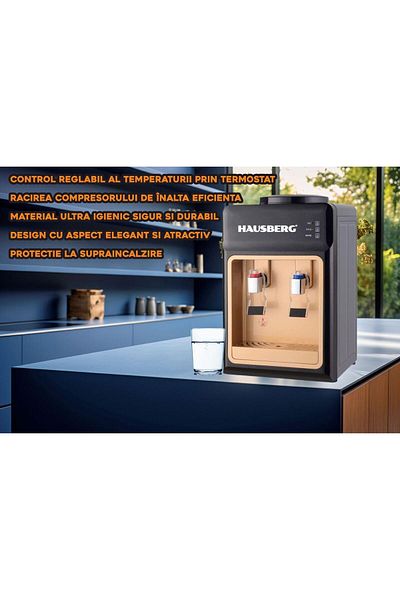 Hausberg Dozator apa HB-6026NG, incalzire 550 W, racire 80 W, LED pentru apa calda si rece, termostat