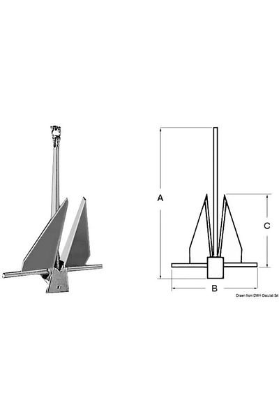 OSCULATI Ancoră Danforth, Osculati, 6 Kg, Oțel galvanizat la cald, Placă groasă, Dimensiuni 610 x 450 x 335 mm, S